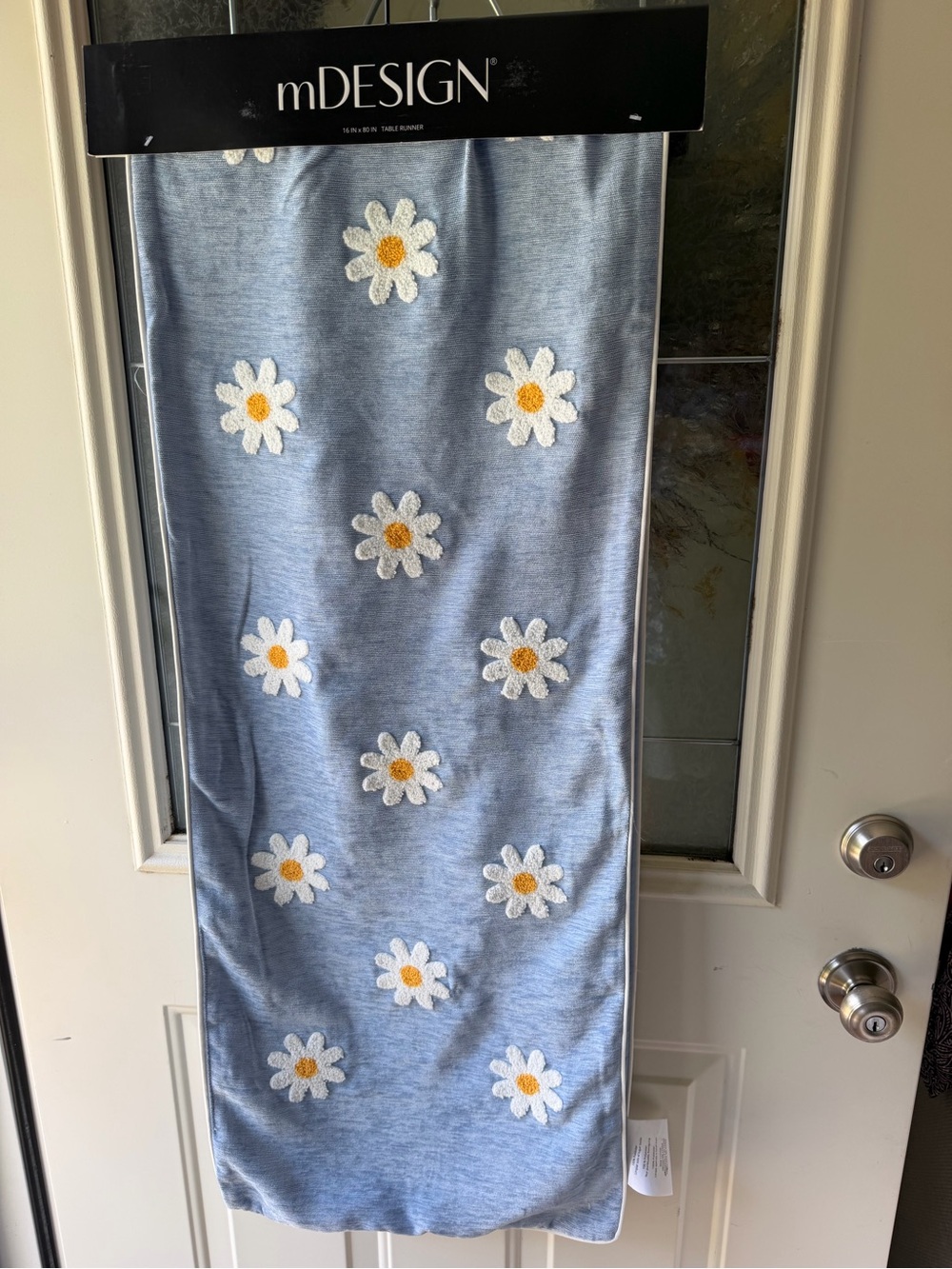 dylan Light Blue Daisy Embroidered Table Runner
